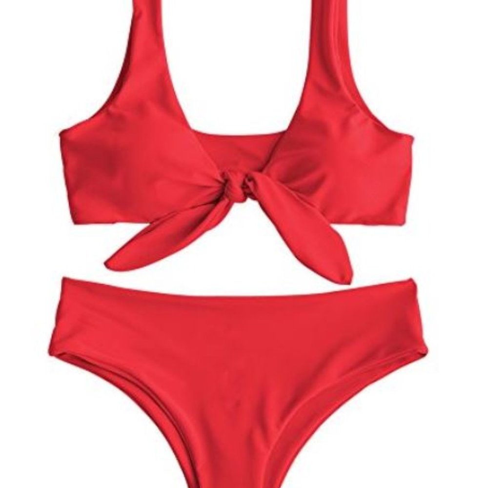 Zaful red front knot bikini set